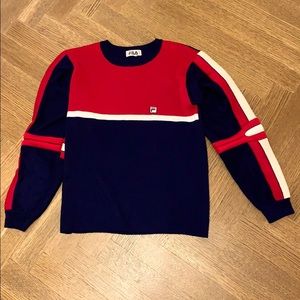 Fila mens ski sweater. Red, navy, and white.